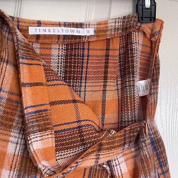 Tinseltown orange plaid faux wrap mini skirt size small - Picture 5 of 7